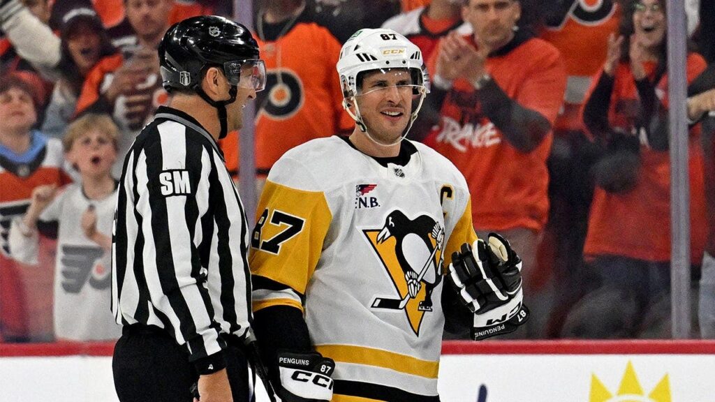 Sidney Crosby reacts to the first embellishment penalty of his 21-year career