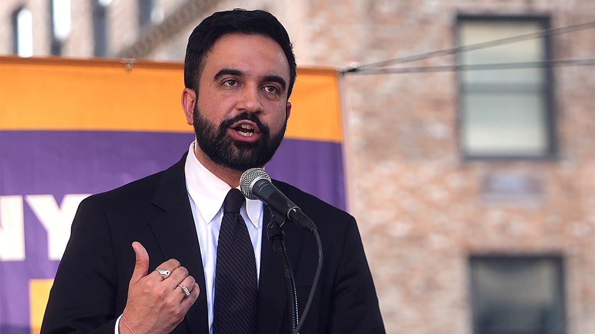 New York City Mayor Zohran Mamdani speaking at a SEIU rally on Park Avenue in Manhattan