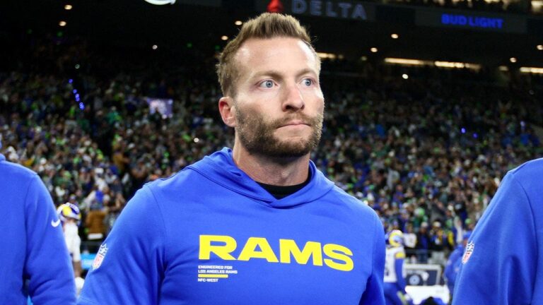 Rams coach Sean McVay explains why he looked unhappy after the team surprisingly selected Ty Simpson
