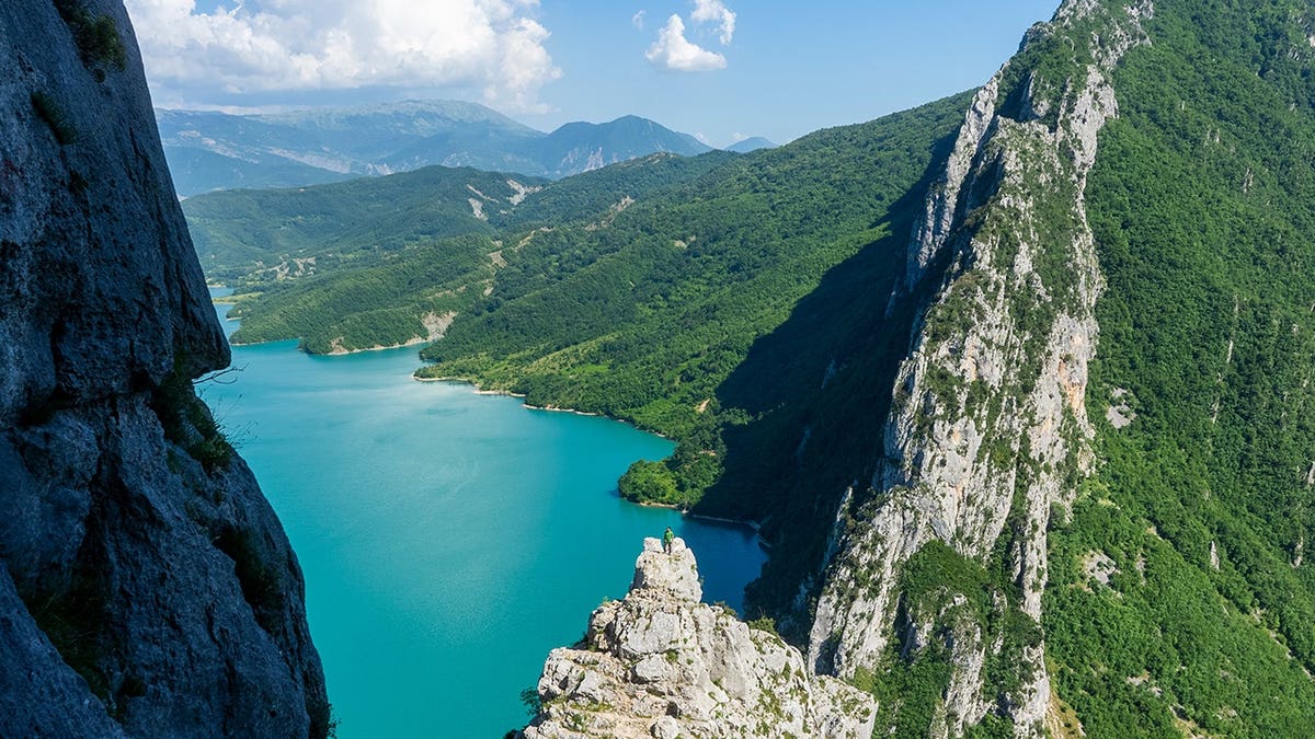 View of Mount Dajti near blue lake