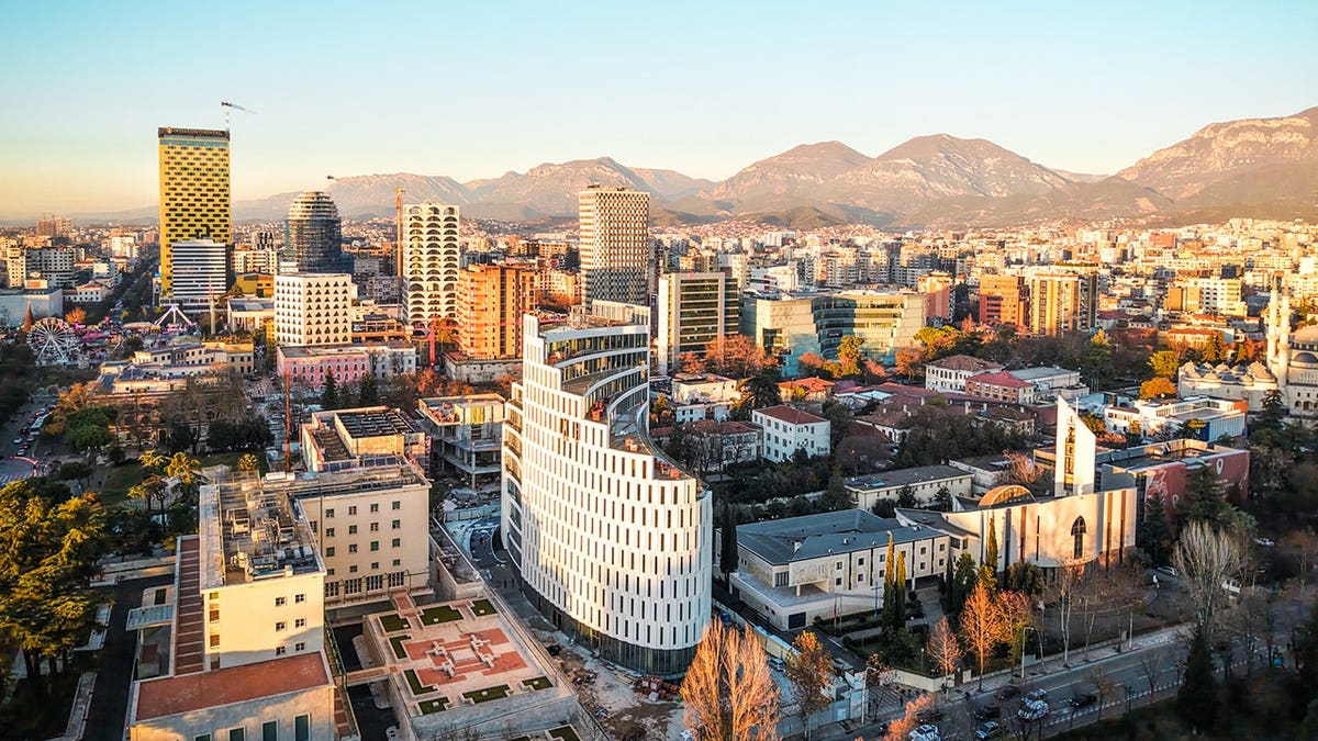 View of Tirana Albania skyline with buildings in city center