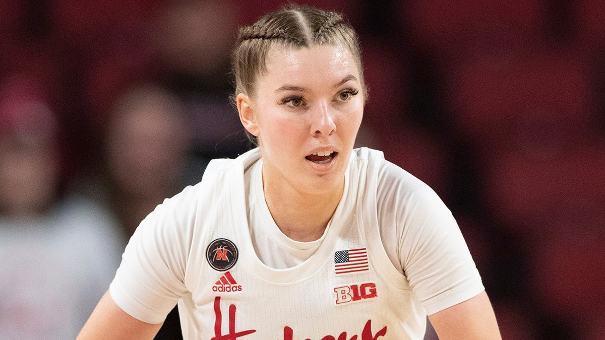 Nebraska's Ashley Scoggin playing basketball against Michigan in Lincoln, Neb.
