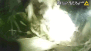 Bodycam shows dad bolt from cops with young child in his arms before ditching her alone in the woods