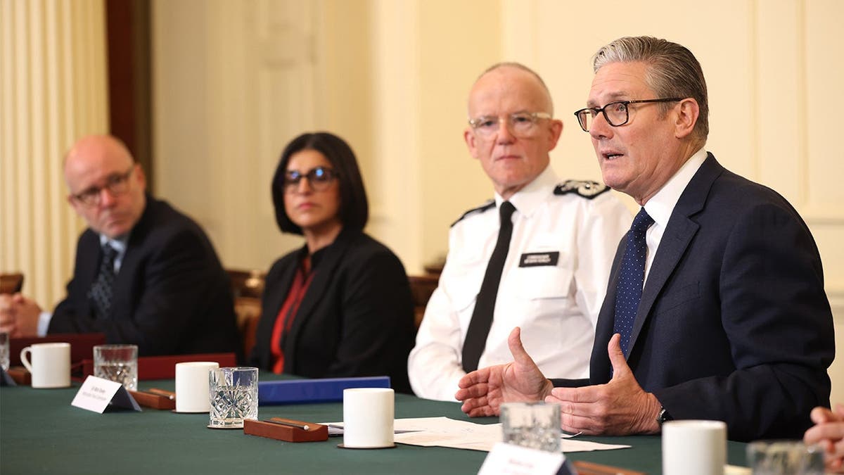 (left to right) Attorney General Lord Richard Hermer, Home Secretary Shabana Mahmood, Met Police Commissioner Sir Mark Rowley, and Prime Minister Sir Keir Starmer speaking about security.