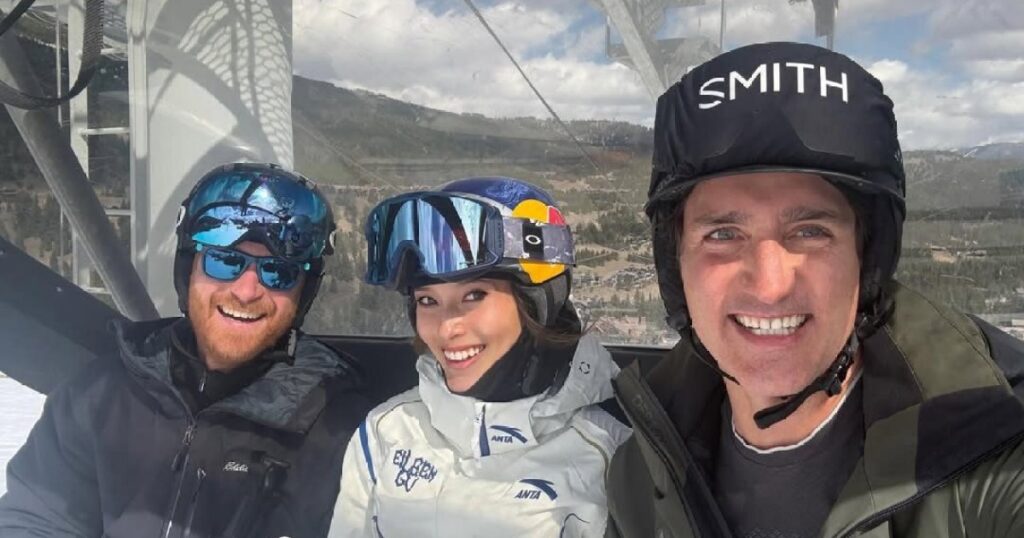 Prince Harry Poses for Ski Selfie With Olympian Eileen Gu and Justin Trudeau Prince Harry Poses for Ski Selfie With Olympian Eileen Gu and Justin Trudeau