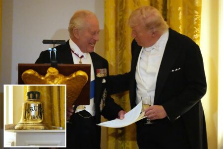 King Charles III gifts president a bell from HMS Trump during White House state dinner
