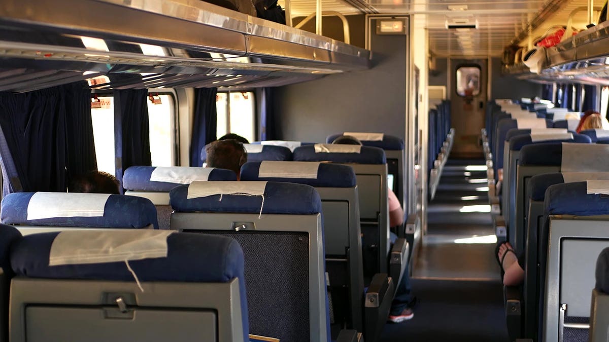 Amtrak Pacific Surfliner train car interior with empty seats