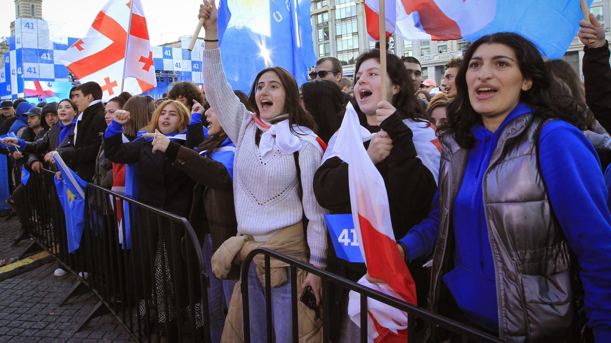 Supporters of Georgian Dream party attending a rally in Tbilisi Georgia