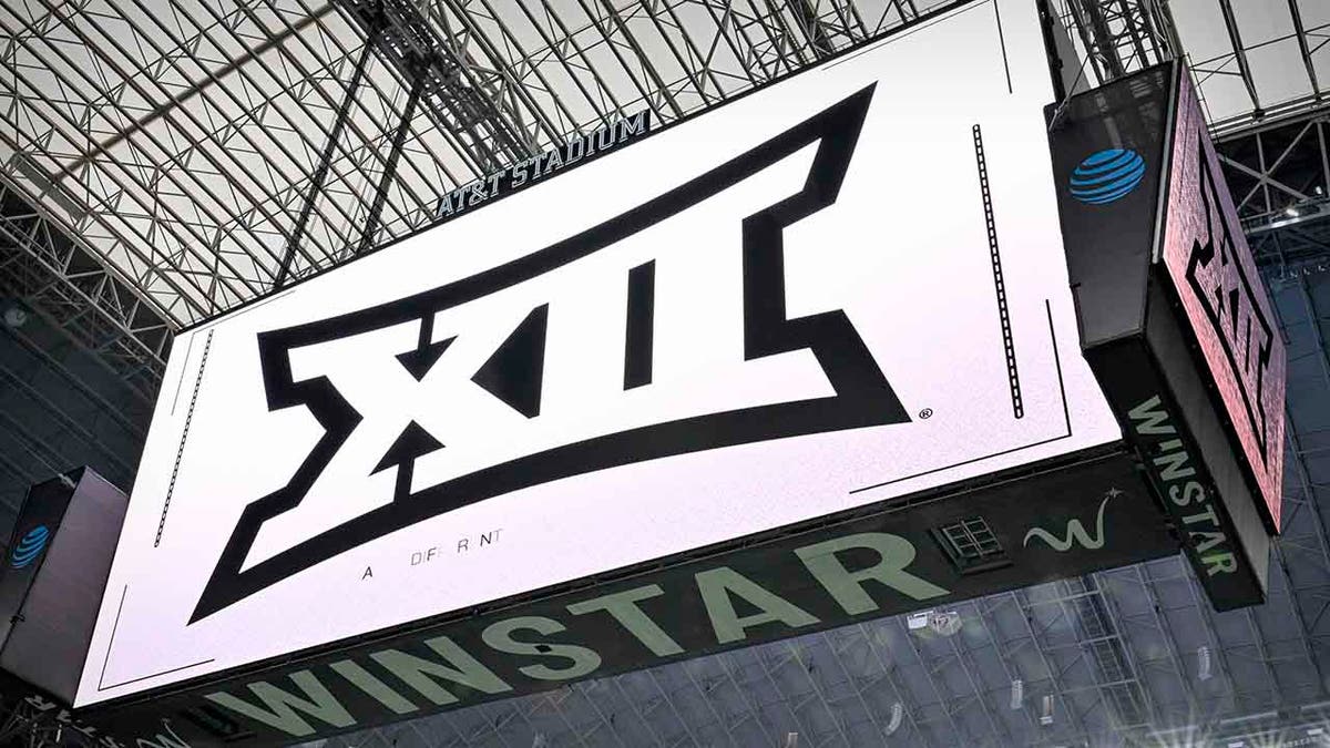 Big 12 logo and scoreboard displayed at AT&T Stadium in Arlington, Texas
