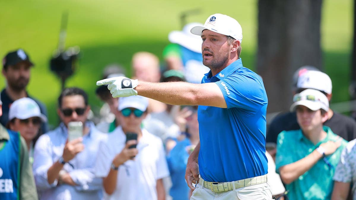 Bryson DeChambeau reacting on second green at LIV Golf Mexico City
