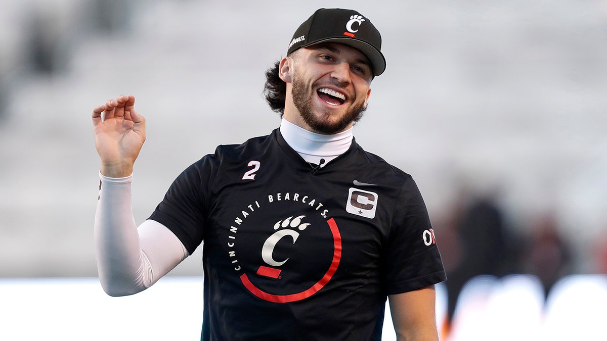 Brendan Sorsby laughing during warmups at Rice-Eccles Stadium in Salt Lake City