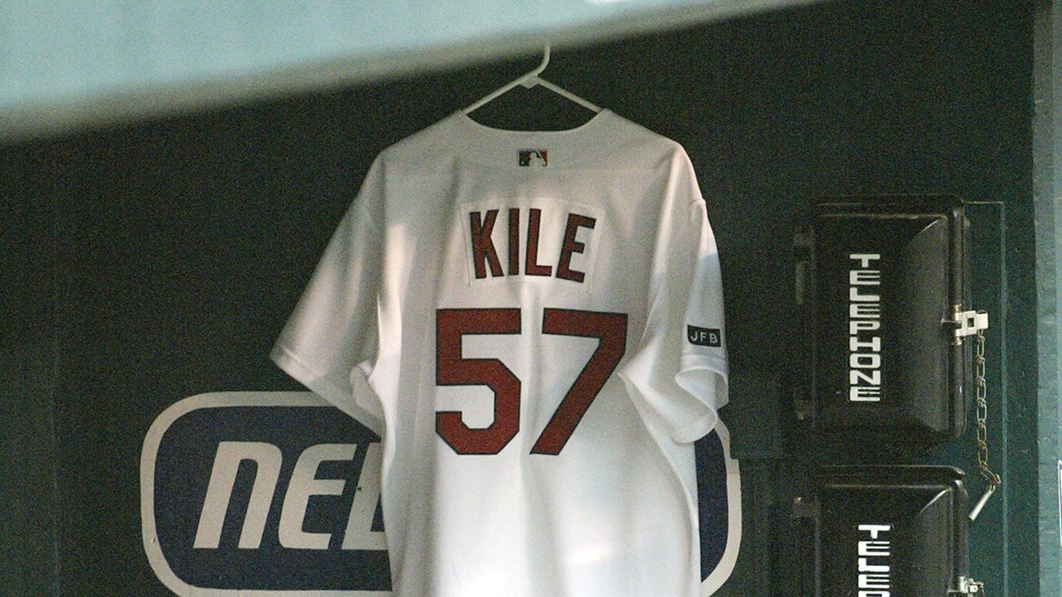 Darryl Kile jersey hanging in St. Louis Cardinals dugout