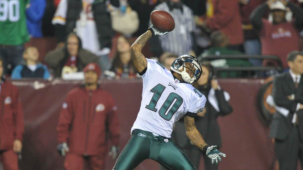 Wide receiver DeSean Jackson celebrating a touchdown on the field.