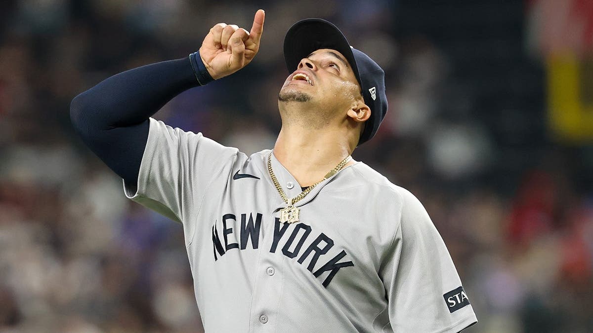 New York Yankees relief pitcher Fernando Cruz reacts at Globe Life Field