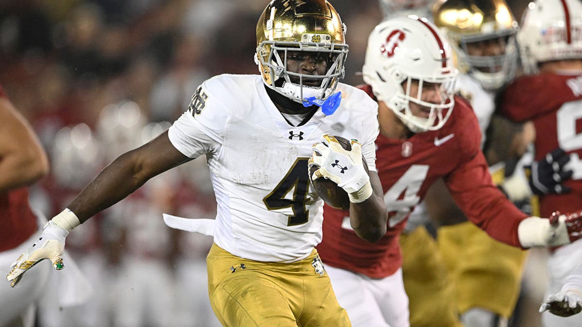 Jeremiyah Love rushed for 2,497 yards and scored 40 total touchdowns in his final two seasons at Notre Dame. (Photo by Eakin Howard/Getty Images)