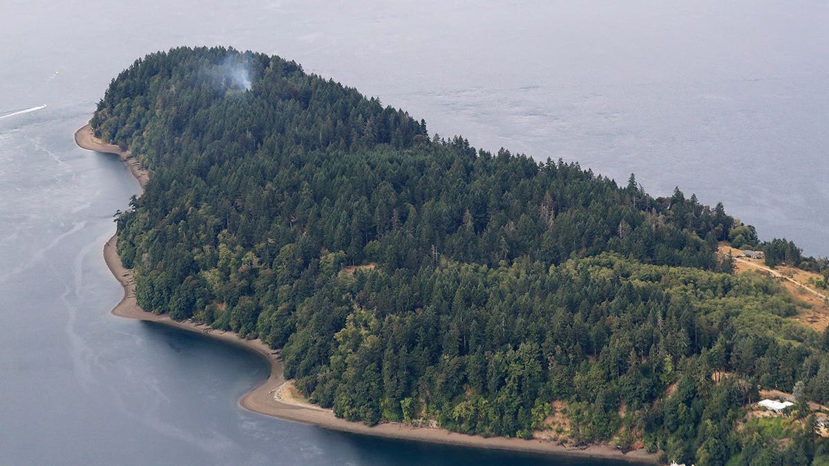 Smoke rising from crash site of Horizon Air turboprop plane on Ketron Island Washington