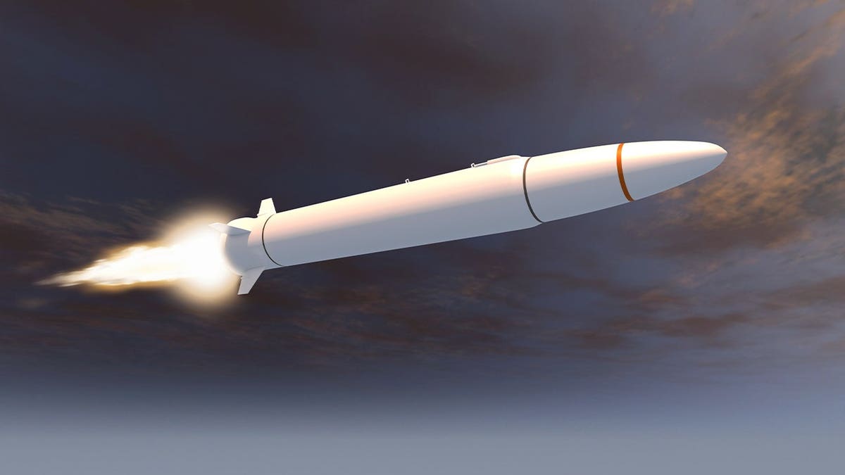 3d illustration of a hypersonic missile in the sky
