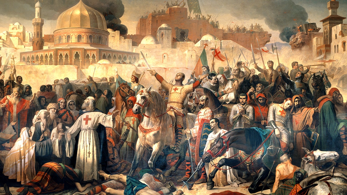 Painting of the Crusades battle in Jerusalem