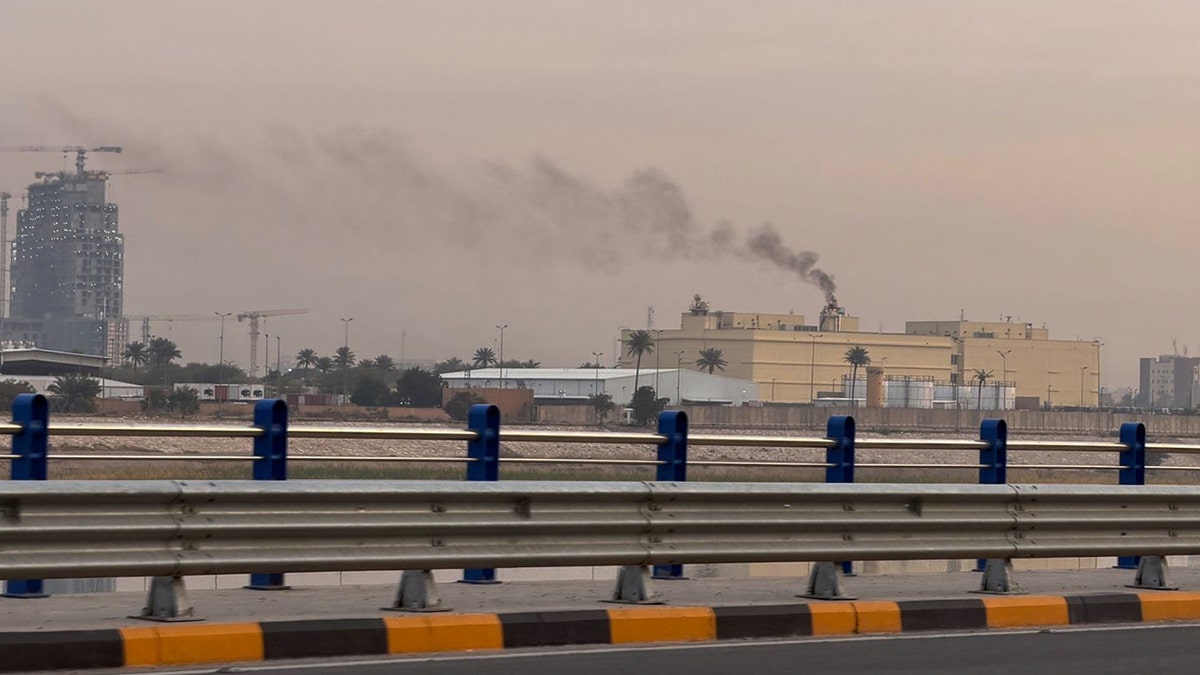 Smoke rising from the U.S. embassy building in Baghdad