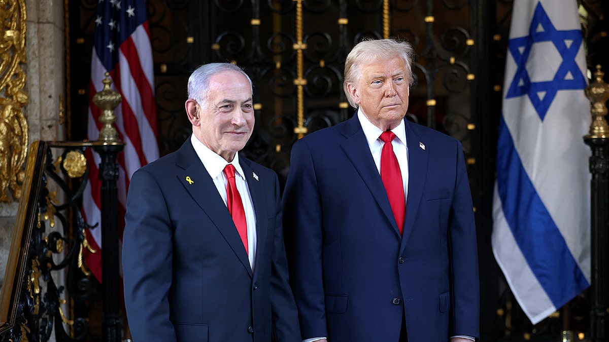 U.S. President Donald Trump welcoming Israeli Prime Minister Benjamin Netanyahu at Mar-a-Lago club
