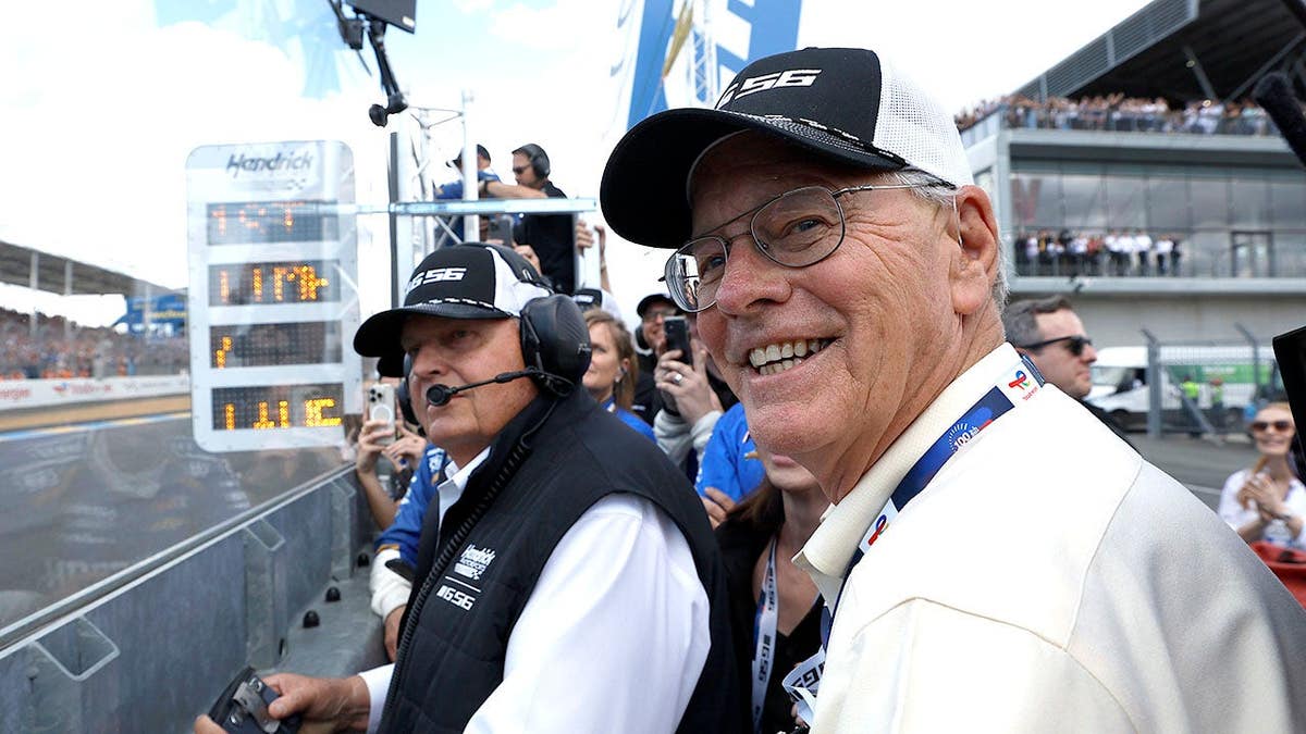 Jim France and Rick Hendrick celebrating at Circuit de la Sarthe in Le Mans, France