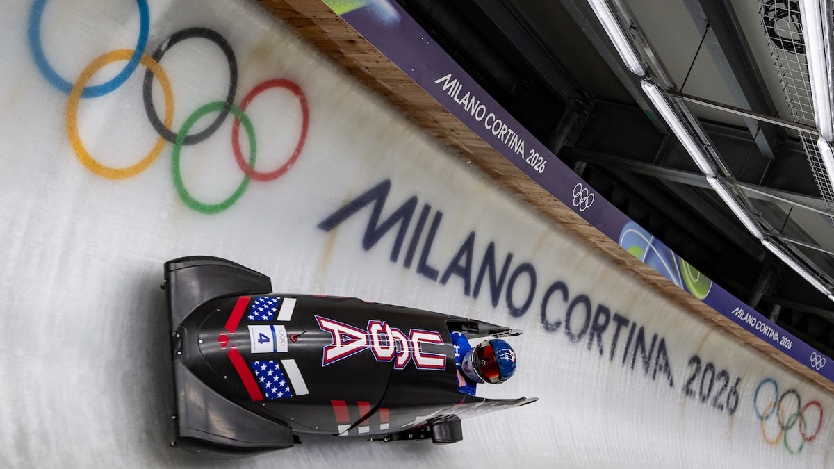Kaillie Armbruster Humphries competing in women's monobob bobsleigh at Cortina Sliding Centre