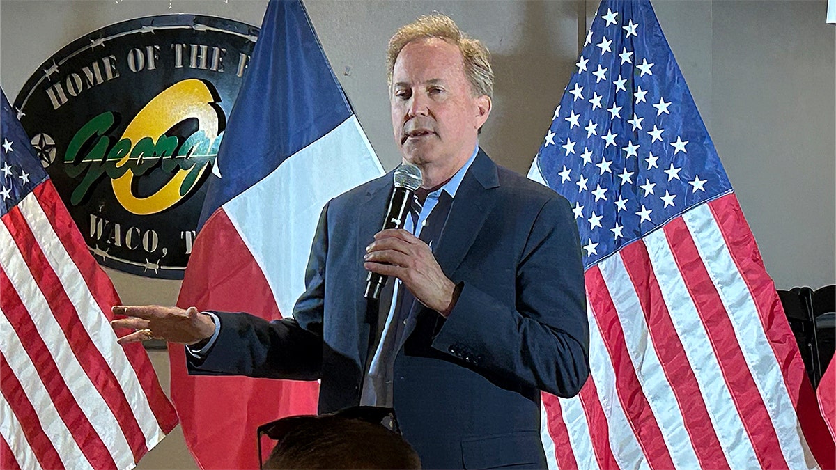 Texas Attorney General Ken Paxton speaking at a campaign event in Waco, Texas