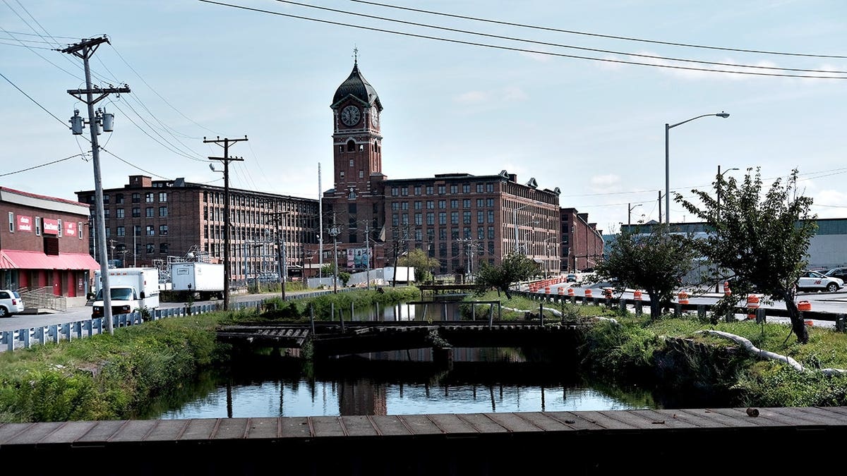 Old factories along the river in Lawrence, Massachusetts