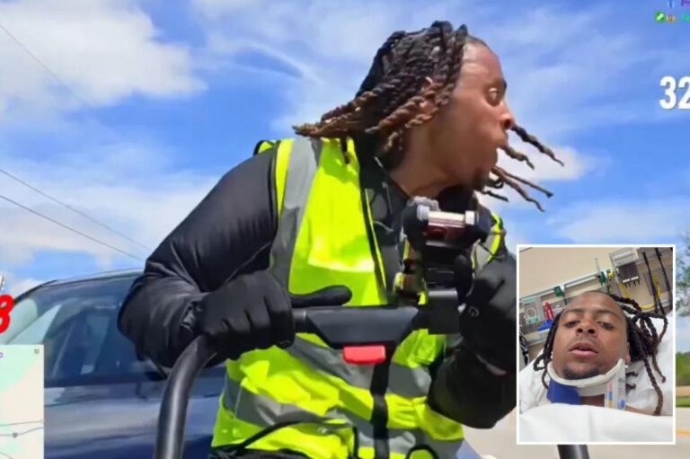 Wild moment viral Twitch streamer struck by car during live stream walk across US to raise money