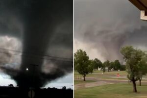 Tornado barrels through Oklahoma, ripping roofs off buildings and shutting down roads