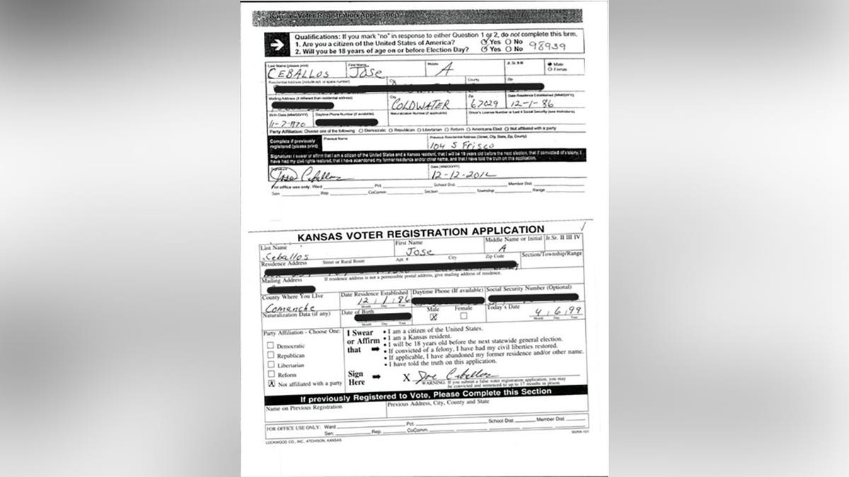 A Kansas voter registration form shows Jose Ceballos-Armendariz indicating he was a U.S. citizen.