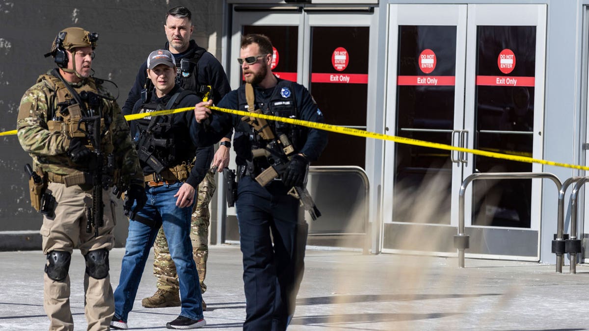 Omaha police officers standing outside a Target store