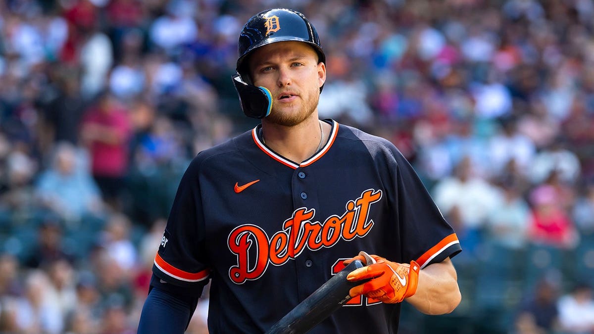 Detroit Tigers outfielder Parker Meadows batting at Chase Field in Phoenix