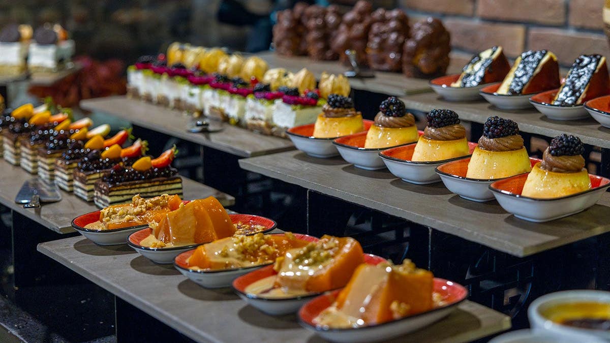 Desserts arranged on a table