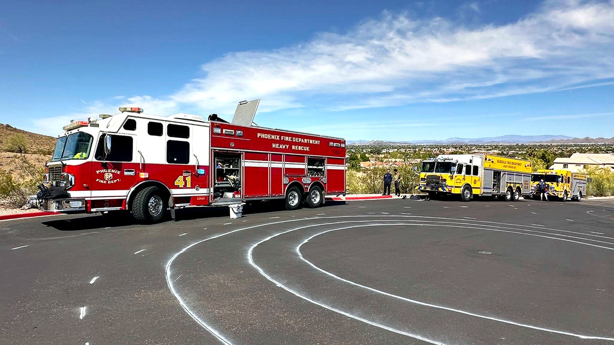 fire trucks parked on street
