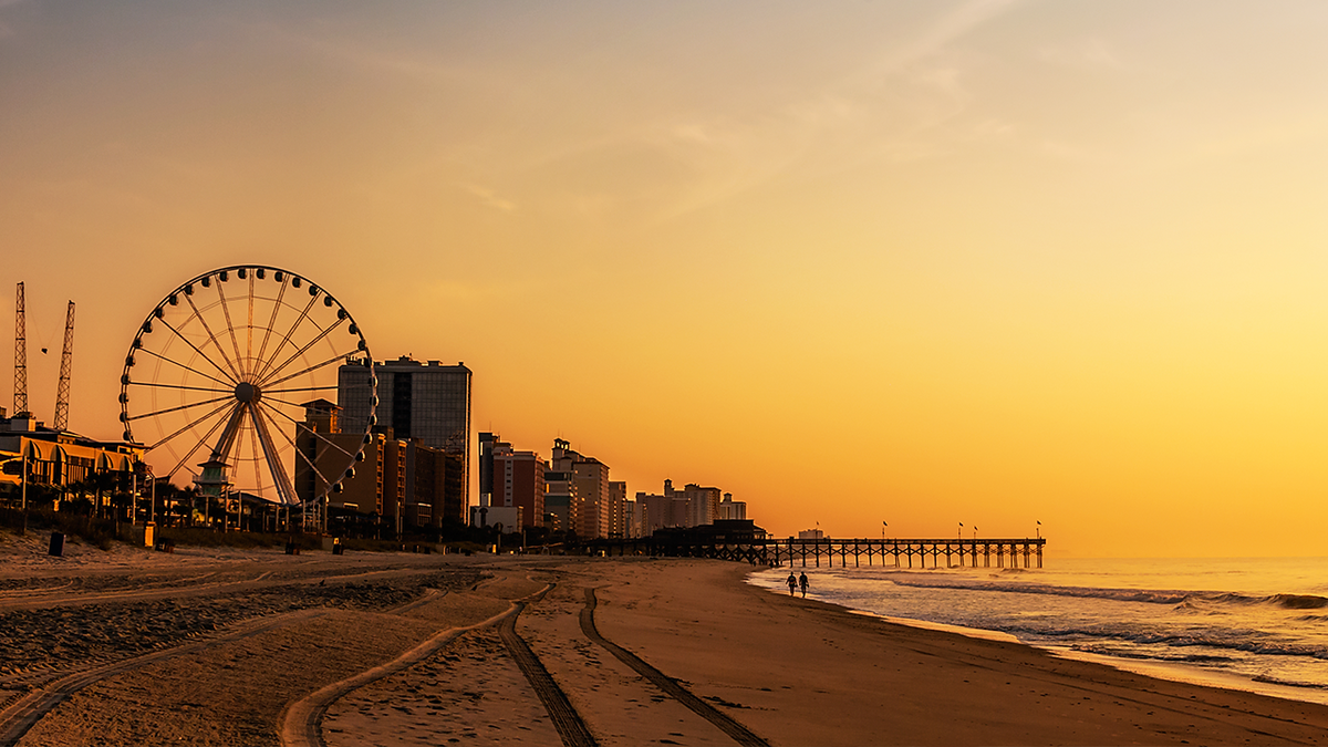 Myrtle Beach landscape with a Ferris wheel and ocean in the background