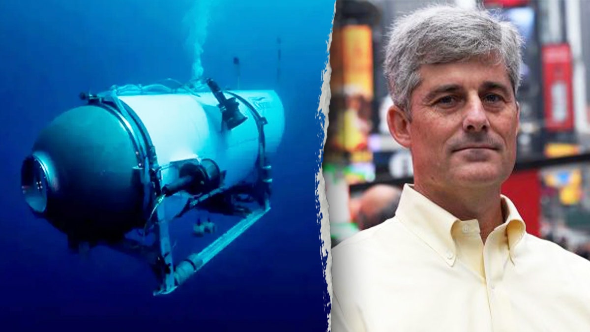 Former OceanGate CEO Stockton Rush standing near the Titan submersible