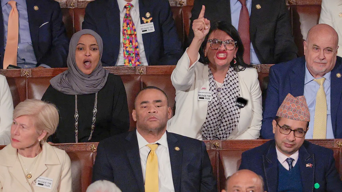 Rep. Ilhan Omar and Rep. Rashida Tlaib shouting at President Donald Trump during State of the Union address