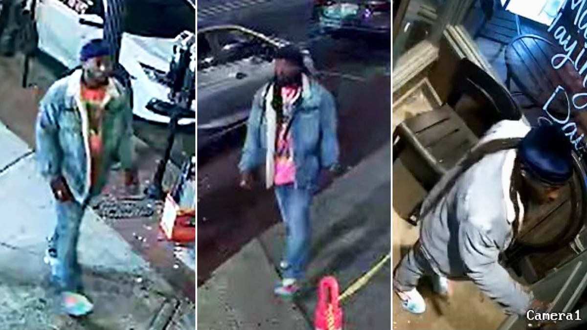 Suspect seen in surveillance images wearing denim jacket, jeans and a durag in Wilmington stabbing case