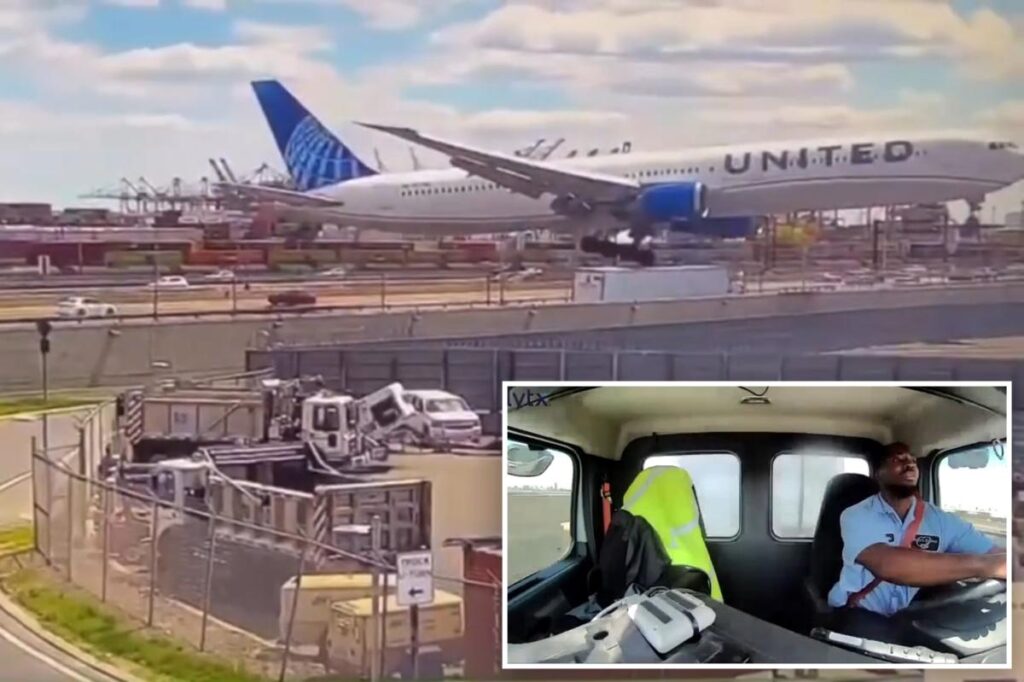 New video shows United plane clipping tractor-trailer while landing at Newark airport