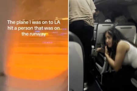 Terrifying videos show Frontier Airlines passengers fleeing smoke-filled cabin after jet strikes person on Denver runway