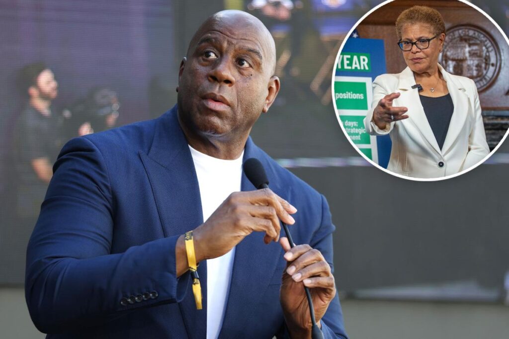 Eagle-eyed politicos point awkward hole in Magic Johnson’s endorsement of Karen Bass