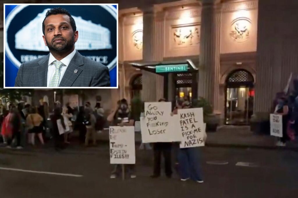 Protestors swarm Oregon hotel where FBI Director Kash Patel was supposedly staying while attending funeral