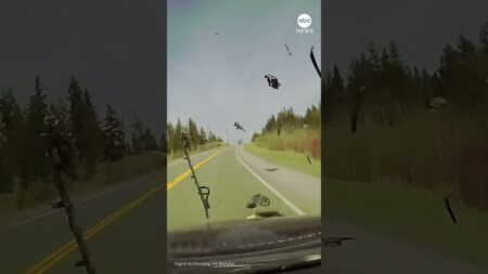 Boat goes flying off truck and smashes into oncoming car