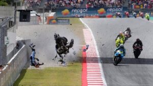 MotoGP racer hurtles through the air in terrifying crash, suffers serious injuries