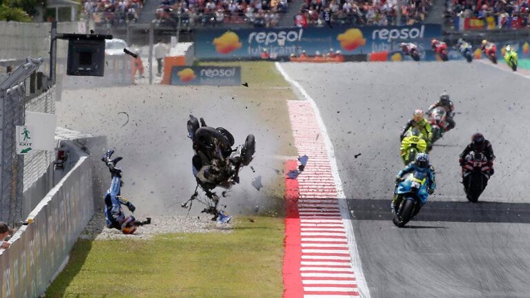 MotoGP racer hurtles through the air in terrifying crash, suffers serious injuries MotoGP racer hurtles through the air in terrifying crash, suffers serious injuries