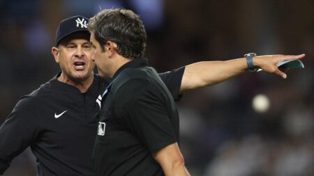 Yankees’ Aaron Boone furiously yells at umpire over catch during win over Blue Jays, gets ejected