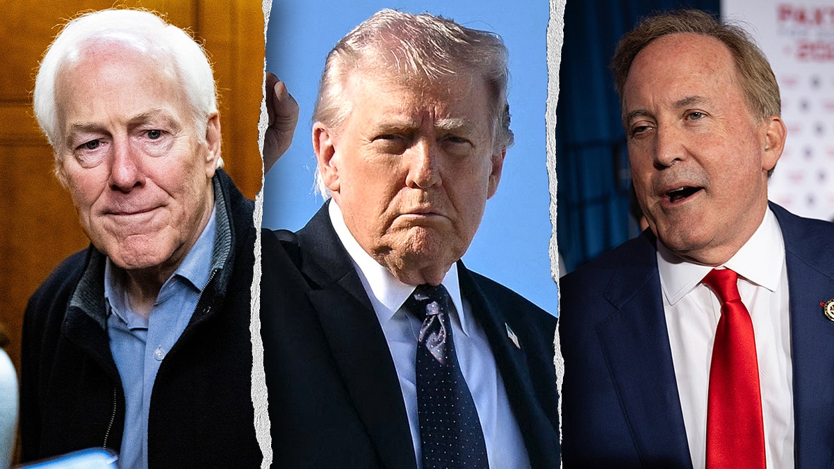 Sen. John Cornyn, President Donald Trump, and Texas Attorney General Ken Paxton standing together