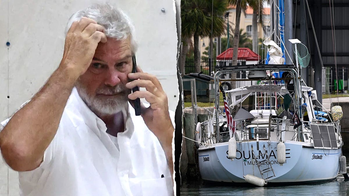 Brian Hooker (L) and his sailboat (R)