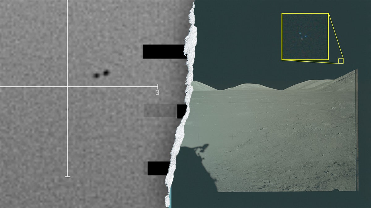 Split screen showing alleged unidentified aerial phenomena in the sky
